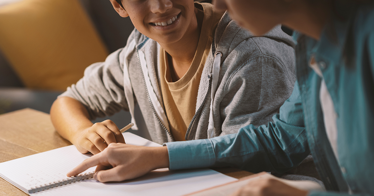 A boy is studying with a tutor