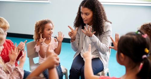 a teacher with kids