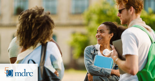 Diverse group of college students chatting outdoors