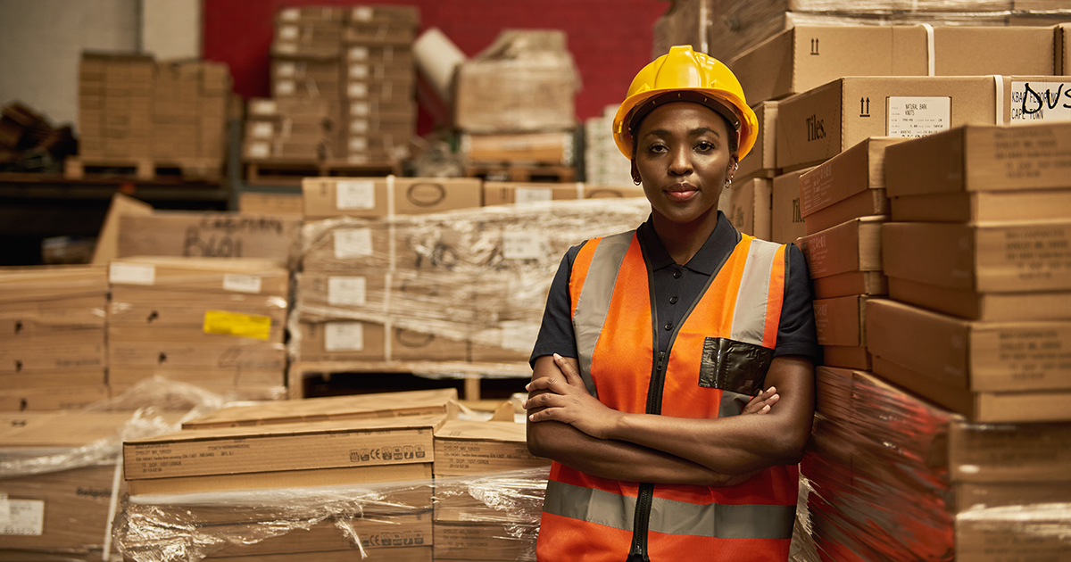 woman worker in a warehouse. 