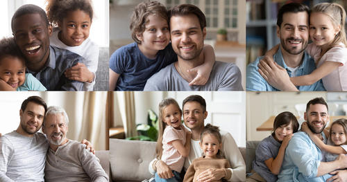 Group of photos with fathers with kids of different ages